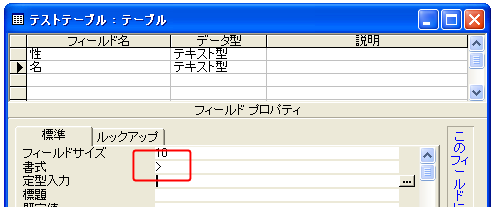 テキスト型の書式の設定