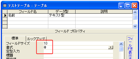 テキスト型の書式の設定