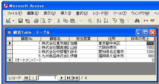 データシートビューで列を非表示にする