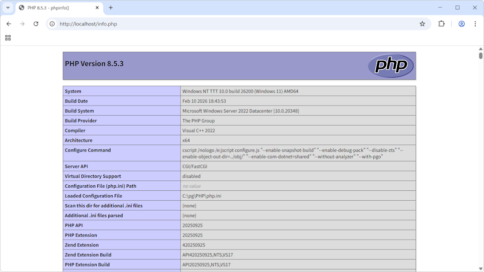 phpが利用できるか確認する(2)