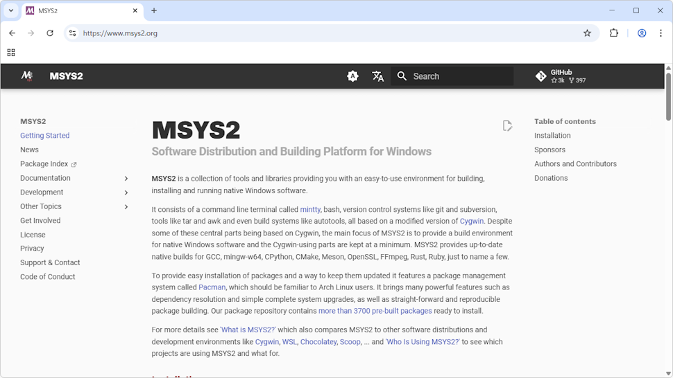 MSYS2のダウンロードとインストール(1)