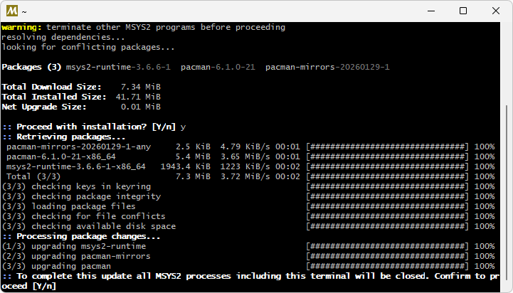 MSYS2のダウンロードとインストール(11)