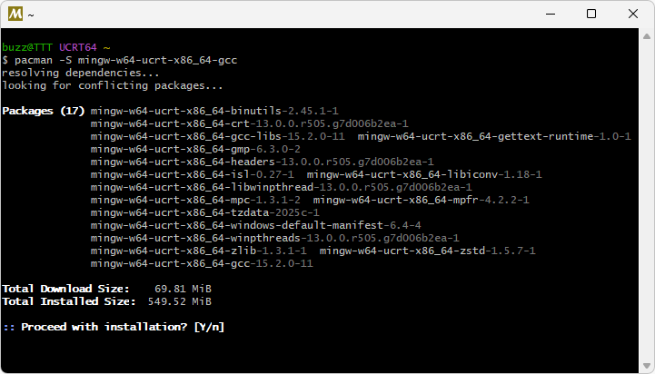 MSYS2版のMinGW-w64をインストールする(3)