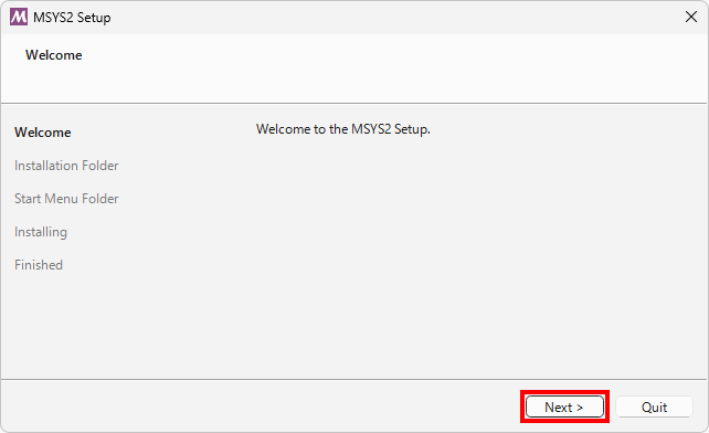 MSYS2のダウンロードとインストール(3)