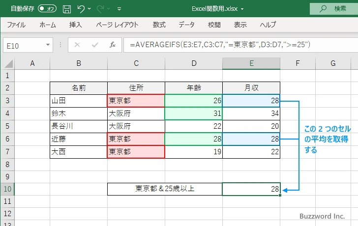 AVERAGEIFS関数の解説(7)