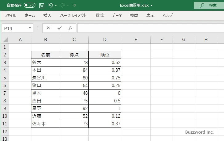 PERCENTRANK.INC関数のサンプル(4)