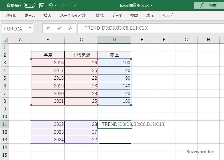 TREND関数のサンプル(4)