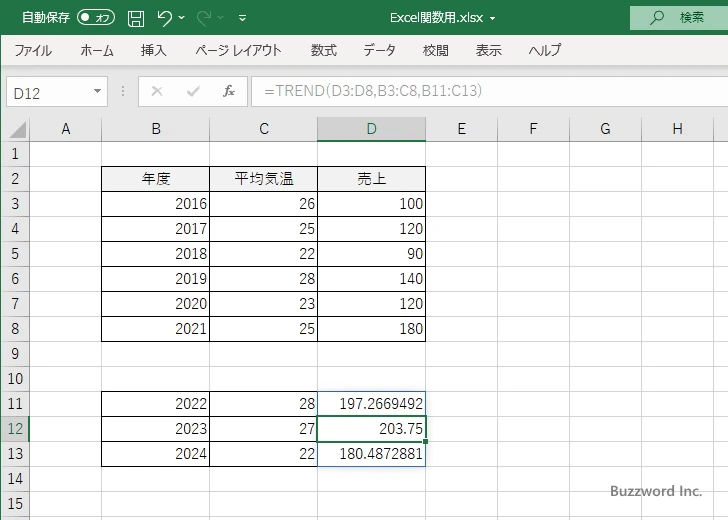 TREND関数のサンプル(5)