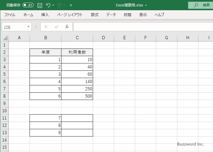 GROWTH関数の使い方(1)