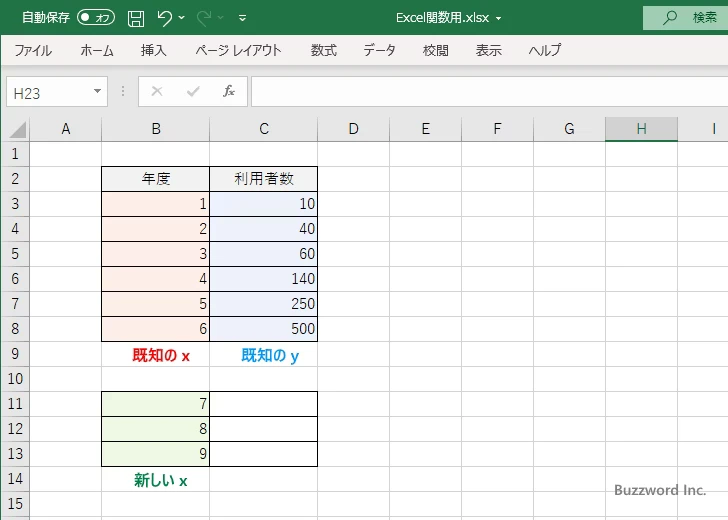 GROWTH関数の使い方(2)