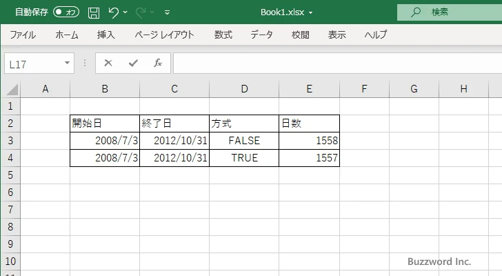 DAYS360関数のサンプル(4)
