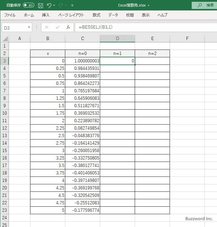 BESSELJ関数のサンプル(5)