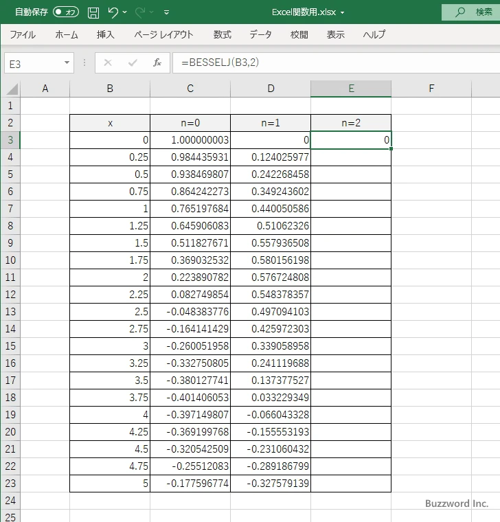 BESSELJ関数のサンプル(7)