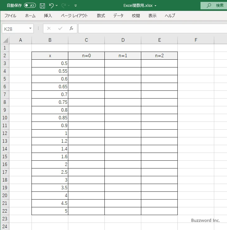 BESSELK関数のサンプル(1)