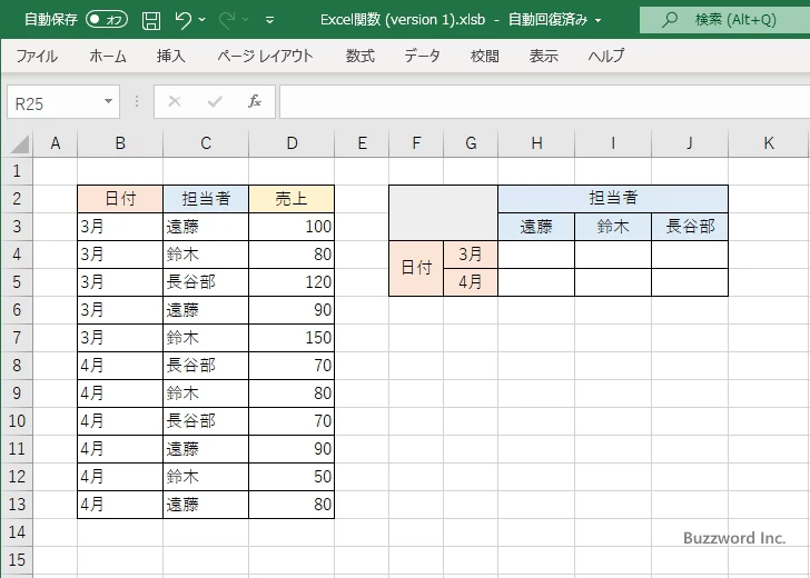 SUMIFS関数でクロス集計する(1)