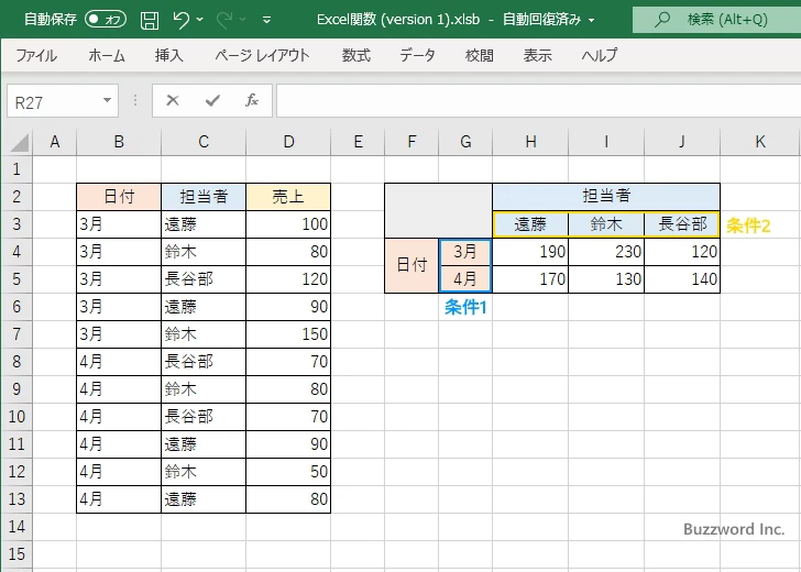SUMIFS関数でクロス集計する(6)