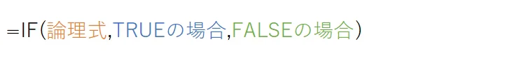 IF(論理式,TRUEの場合,FALSEの場合)