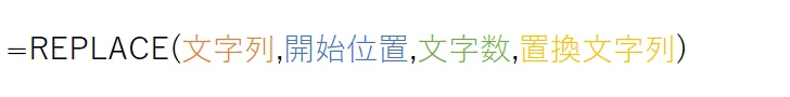 REPLACE(文字列,開始位置,文字数,置換文字列)