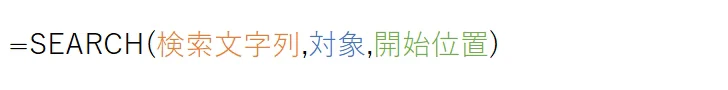 SEARCH(検索文字列,対象,開始位置)