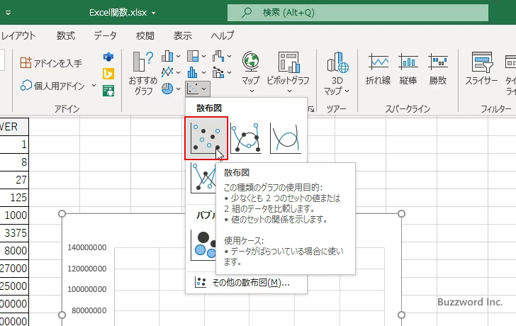 POWER関数を使ってべき乗のグラフを作成する(7)