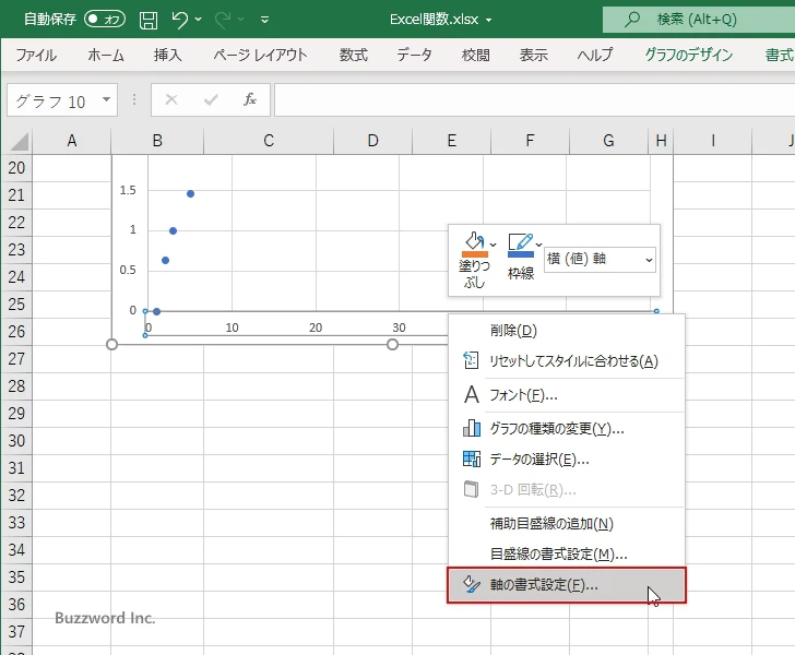 対数グラフを片対数グラフに変更する(2)