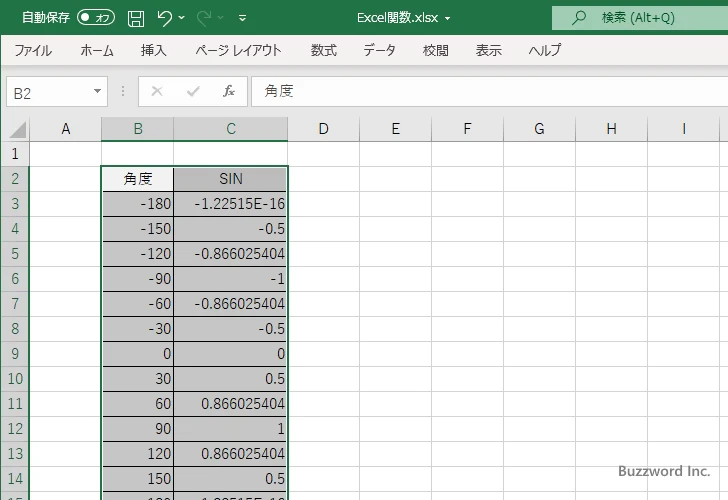SIN関数を使ってサインのグラフを作成する(5)