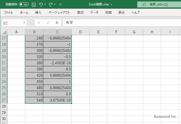 SIN関数を使ってサインのグラフを作成する(6)