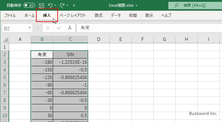 SIN関数を使ってサインのグラフを作成する(7)