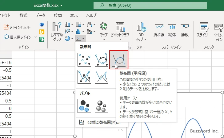 SIN関数を使ってサインのグラフを作成する(9)