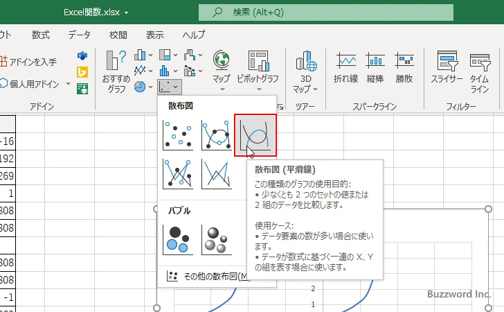 TAN関数を使ってタンジェントのグラフを作成する(9)