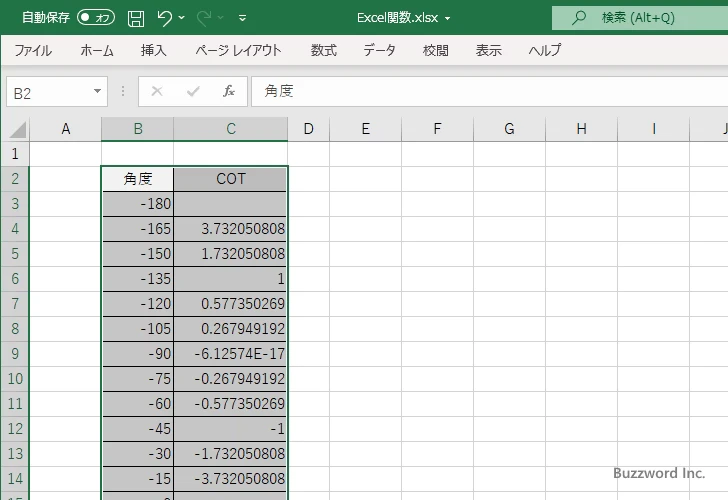 COT関数を使ってコタンジェントのグラフを作成する(5)