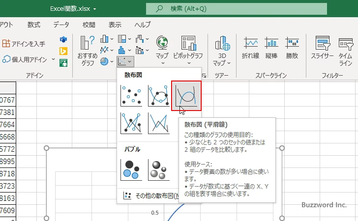 ATAN関数を使ってアークタンジェントのグラフを作成する(9)