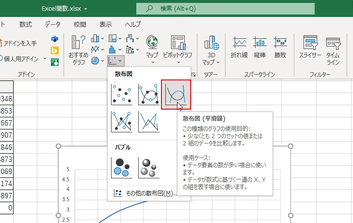 ACOSH関数を使ってハイパボリックアークコサインのグラフを作成する(7)