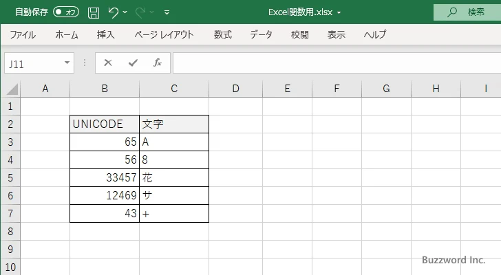 UNICHAR関数のサンプル(4)