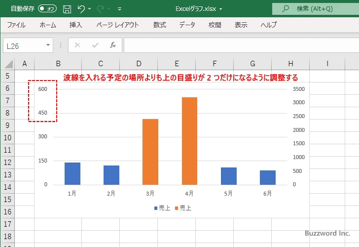 途中を波線で省略した棒グラフの作成手順(15)