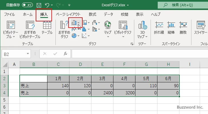 途中を波線で省略した棒グラフの作成手順(2)
