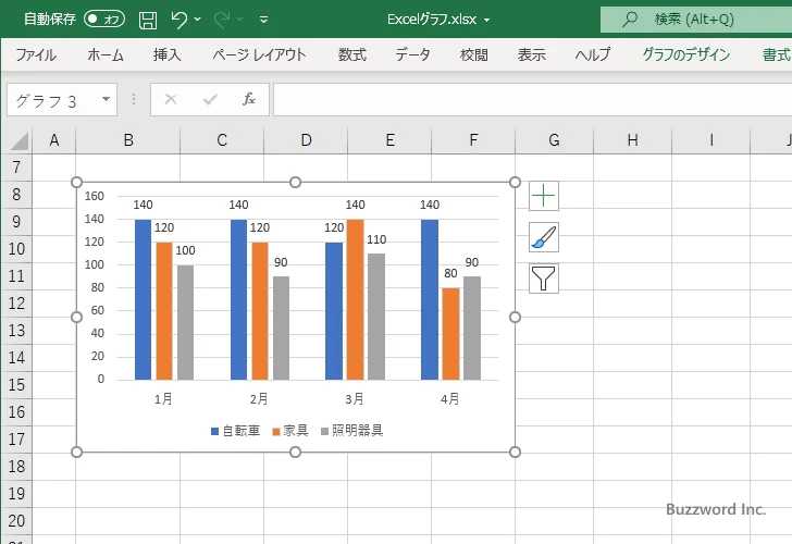 グラフ全体のデータラベルの位置を設定する(2)