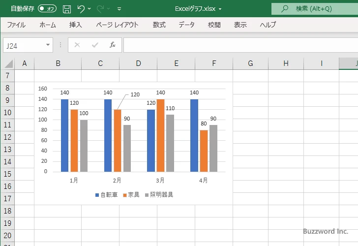 手動でデータラベルを任意の位置へ移動する(3)