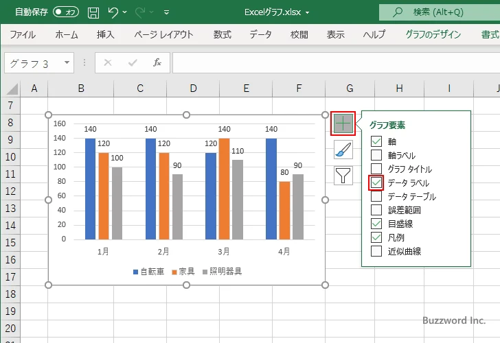 グラフ全体のデータラベルの位置を設定する(3)