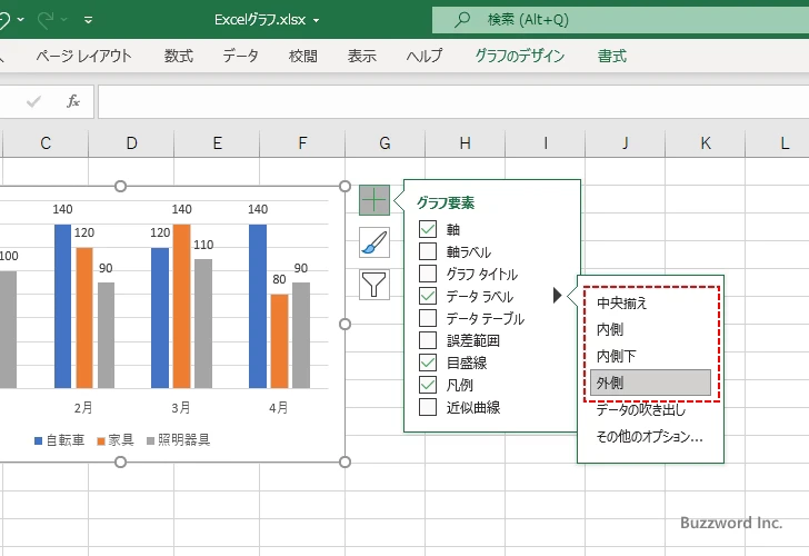 グラフ全体のデータラベルの位置を設定する(5)