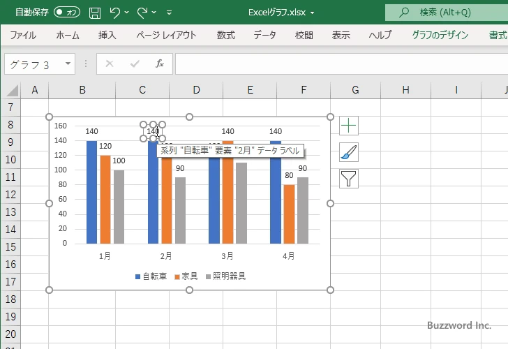 特定のデータ要素のデータラベルのフォントを設定する(2)