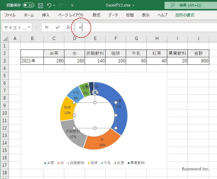 セルに入力されている値をグラフの中心に表示する(3)
