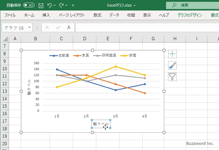 軸ラベルの一部の文字のフォントを設定する(1)