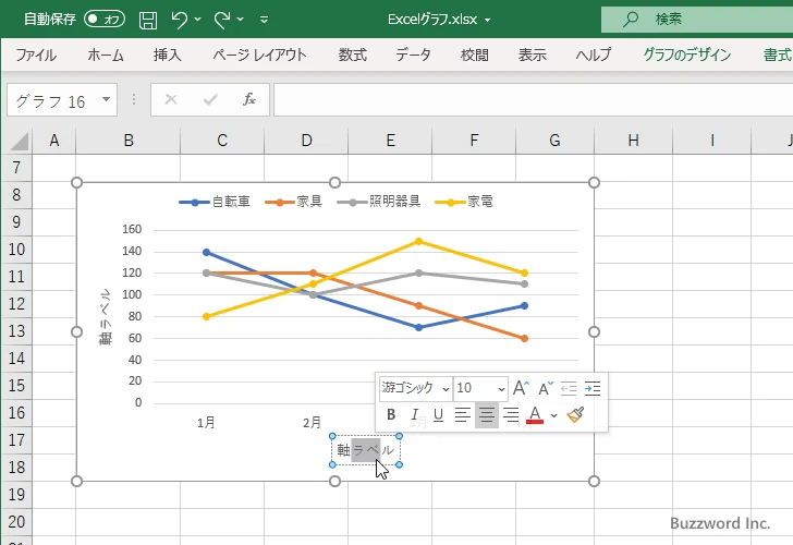 軸ラベルの一部の文字のフォントを設定する(2)