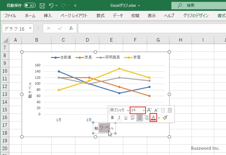 軸ラベルの一部の文字のフォントを設定する(3)