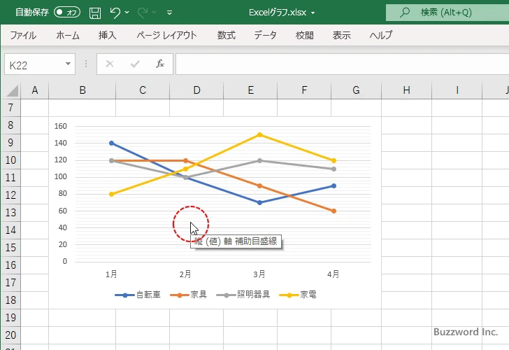 補助目盛線の色や幅を変更する(1)
