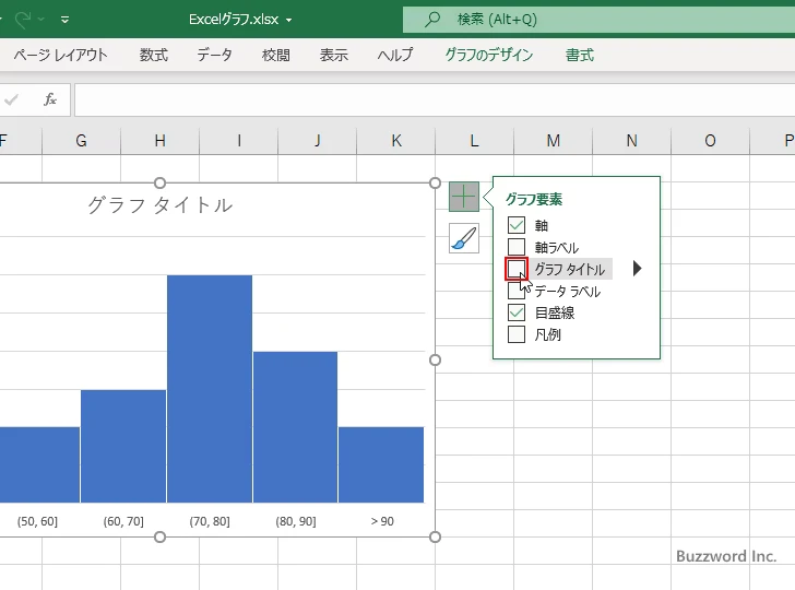 ヒストグラムを作成するに表示するグラフ要素を選択する(5)