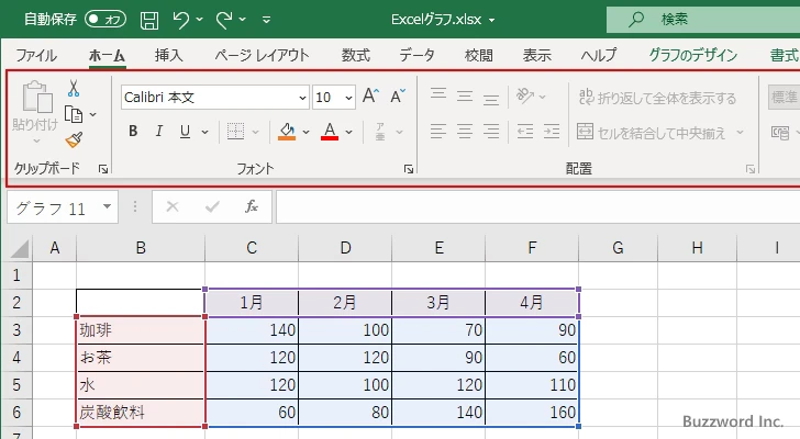 ワークシート上のグラフを削除する(4)