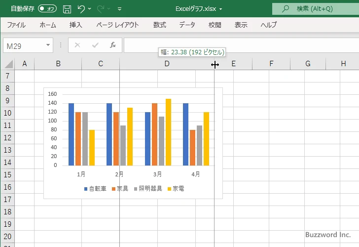 セルにあわせてグラフのサイズを変更しない(10)