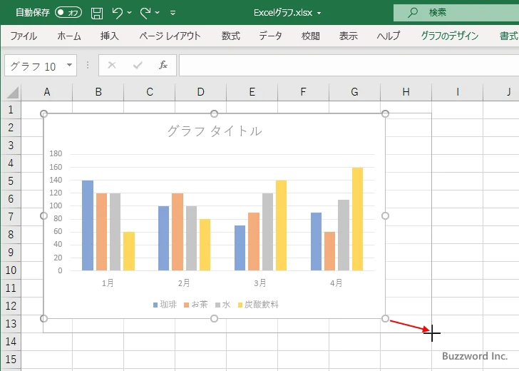 グラフをセルの枠線に合わせてサイズを変更する(1)